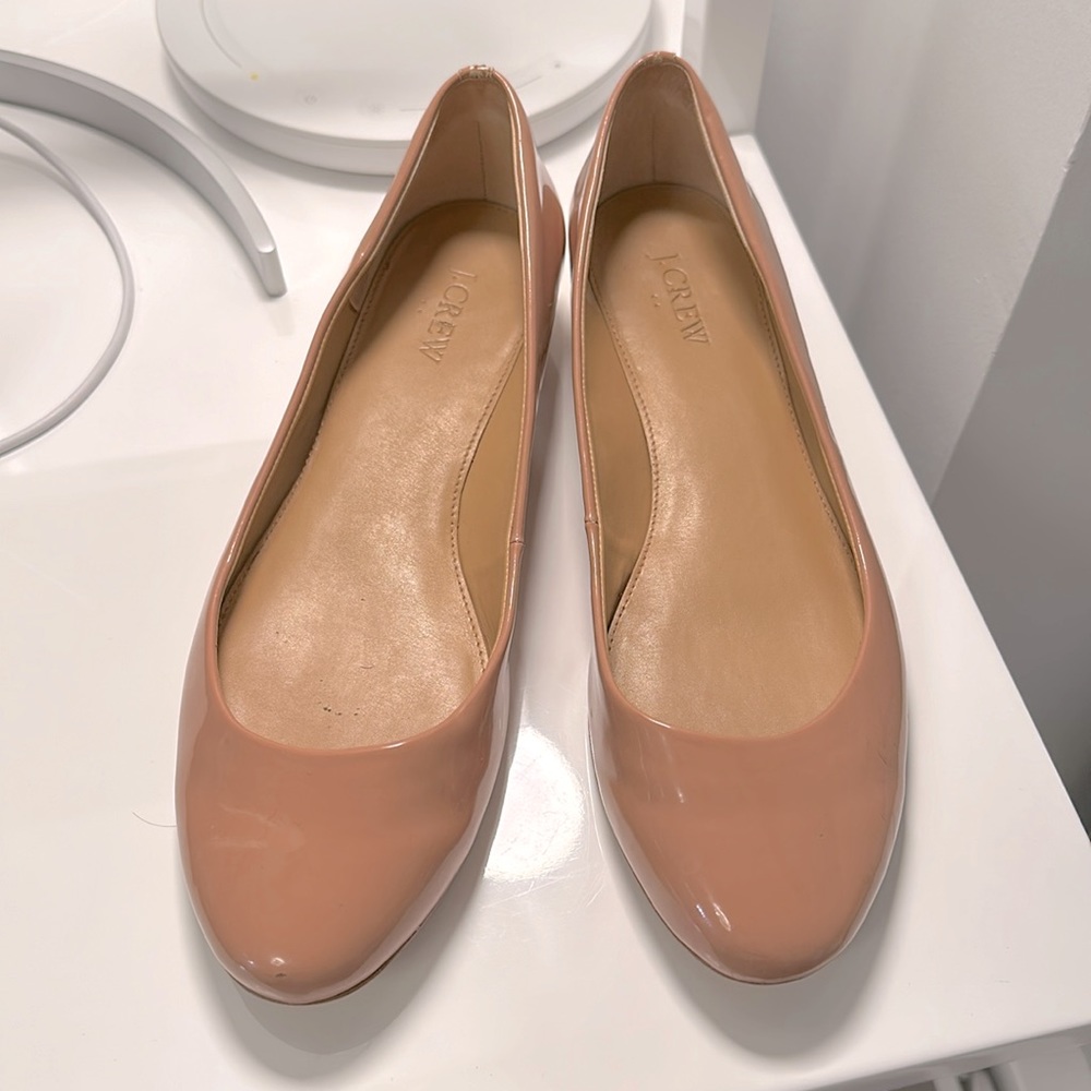 Crew patent pink/pale nude flats, size 9